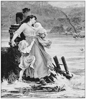 Images Dated 10th July 2017: Antique photo of paintings: Woman with children during flood