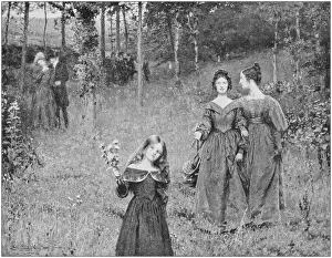 Antique photo of paintings: Women outdoors