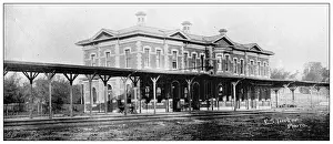 Antique photograph from Lawrence, Kansas, in 1898: Train station
