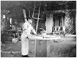 Haskell Prints: Antique photograph from Lawrence, Kansas, in 1898: Haskell Institute, Wheel crafting