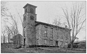 Antique photograph from Lawrence, Kansas, in 1898: Old Unitarian Church, Basement used for First High School