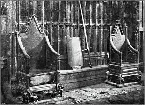 Images Dated 9th November 2017: Antique photograph of London: Coronation chairs, sword and shield