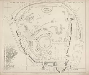 Crescent Gallery: Antique Plan of Regents Park, London. 1827
