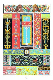 Prints of Polychromatic ornament Racinet, A. H. Sotheran and Co, London, 1877 Albert Charles Auguste Racinet Prints: Antique Print Greek Roman pattern Manuscripts Decoration by Racinet - Lithograph