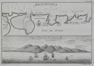 Representing Gallery: Antique print of map and illustration of coastal Sierra Leone