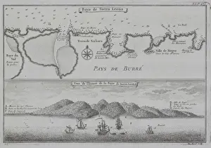 West Prints: Antique print of map and illustration of coastal Sierra Leone