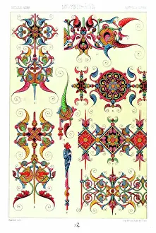Prints of Polychromatic ornament Racinet, A. H. Sotheran and Co, London, 1877 Albert Charles Auguste Racinet Prints: Antique Print Middle-age pattern Manuscripts Decoration by Racinet - Lithograph