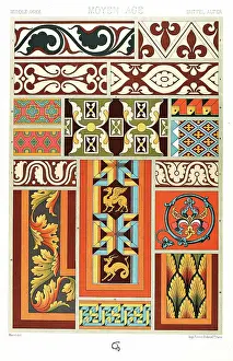 Prints of Polychromatic ornament Racinet, A. H. Sotheran and Co, London, 1877 Albert Charles Auguste Racinet Prints: Antique Print Middle-age pattern Manuscripts Decoration by Racinet - Lithograph