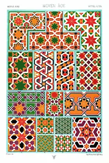 Prints of Polychromatic ornament Racinet, A. H. Sotheran and Co, London, 1877 Albert Charles Auguste Racinet Prints: Antique Print Middle-age pattern Manuscripts Decoration by Racinet - Lithograph