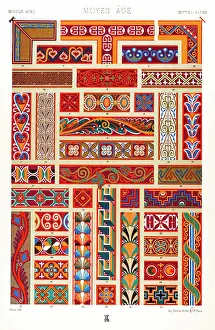 Prints of Polychromatic ornament Racinet, A. H. Sotheran and Co, London, 1877 Albert Charles Auguste Racinet Prints: Antique Print Middle-age pattern Manuscripts Decoration by Racinet - Lithograph