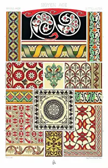 Prints of Polychromatic ornament Racinet, A. H. Sotheran and Co, London, 1877 Albert Charles Auguste Racinet Prints: Antique Print Middle-age pattern Manuscripts Decoration by Racinet - Lithograph