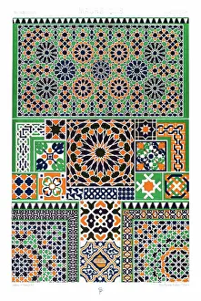 Prints of Polychromatic ornament Racinet, A. H. Sotheran and Co, London, 1877 Albert Charles Auguste Racinet Prints: Antique Print Moorish pattern Manuscripts Decoration by Racinet - Lithograph