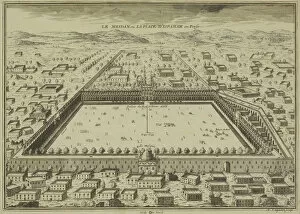 Antique print of plans for town of Isfahan in Iran