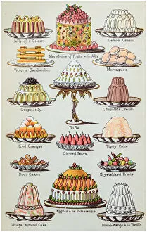 Images Dated 19th October 2017: Antique recipes book engraving illustration: Desserts