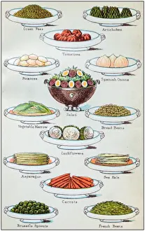 Antique recipes book engraving illustration: Vegetables