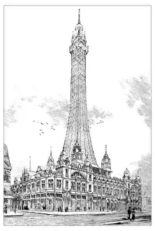 Antique scientific engraving illustration: Blackpool Tower