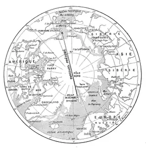 Antique scientific engraving illustration: North Pole map