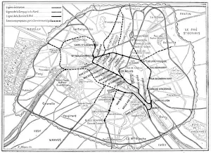 Antique scientific engraving illustration: Paris Metro Subway map