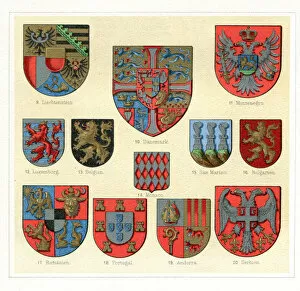 Coats of Arms Engravings 19th Century Gallery: Antique vintage badges from Europe 1897