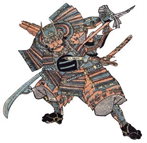 Antique Woodblock print of Samurai Warrior