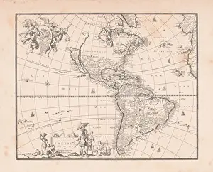 Antique world map with South and North America in the center