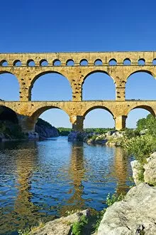 UNESCO World Heritage Gallery: antiquity, attraction, blue sky, bridge, cloudless, column, cropped, french, gardon