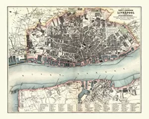 Images Dated 8th December 2015: Antquie Map of Liverpool, 1880