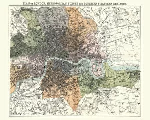 Images Dated 8th December 2015: Antquie Map of London, 1880
