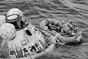 Apollo 11 Astronauts In Raft By Command Module