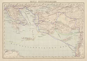 World Religion Gallery: Apostle Pauls Missionary Journeys, lithograph, published in 1886