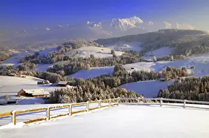 High Mountain Range Prints: Appenzeller winter landscape in evening light with view on the Santis
