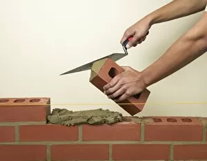Applying mortar to a new brick with a trowel