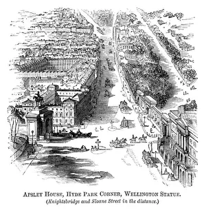 Upper Class Prints: Apsley House, Hyde Park Corner and Wellington Statue (1871 engraving)