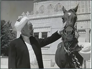 Jordan Prints: Arab Kingdom Leader Abdullah Petting a Horse