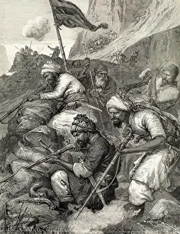 Afghanistan Prints: Arab Soldiers Fighting from Hillside