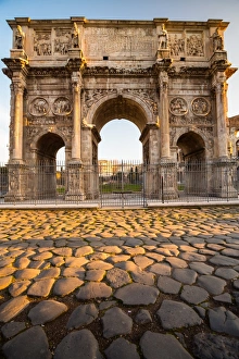 The Arch of Constantine at sunrise in Rome, Italy