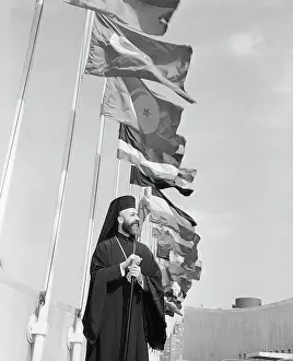 Cyprus Prints: Archbishop Makarios Under UN Flags