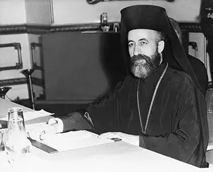 Cyprus Prints: Archbishop Makarios Seated At Table