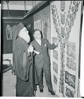 Archbishop Michael and Nuri Eren Viewing Hand Blocked Fabrics
