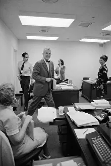 Archibald Cox Walking Inside His Watergate Headquarters