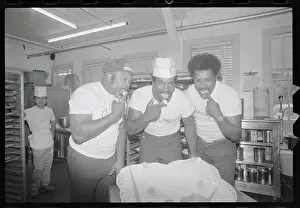 Grossinger Prints: Archie Moore, Earnie Shavers, and Don King Tasting Cake