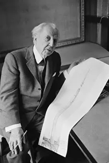 Hotel Room Prints: Architect Frank Lloyd Wright with Sketch