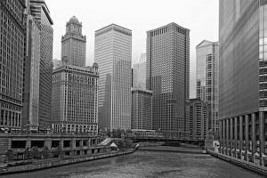 Images Dated 28th September 2011: architecture, black and white, bridge, building, chicago, chicago river, city, cityscape