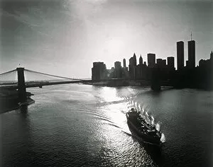 Brooklyn Bridge Collection: architecture, boat, brooklyn bridge, buildings, city, cityscape, connection, day