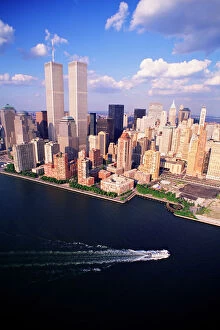 World Trade Centre, New York Collection: architecture, boat, buildings, center, city, day, ferry, high angle view, manhattan