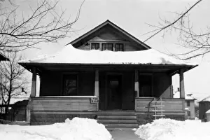archival, black & white, exterior, front porch, historical, home, house, low angle view