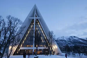 Arctic Cathedral or Tromsdalen Kirke church, in winter, Tromso, Norway, Europe
