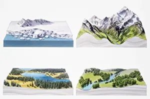 Ecosystem Prints: Arctic and mountainous, regions, lake and winding river, cross-sections