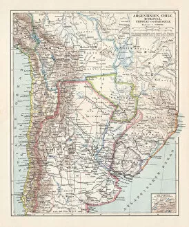 Images Dated 8th March 2018: Argentina, Chile, Bolivia, Uruguay, and Paraguay, lithograph, published in 1897