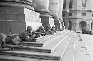 Coup Detat Prints: Argentine Soldiers Lying with Rifles in Plaza